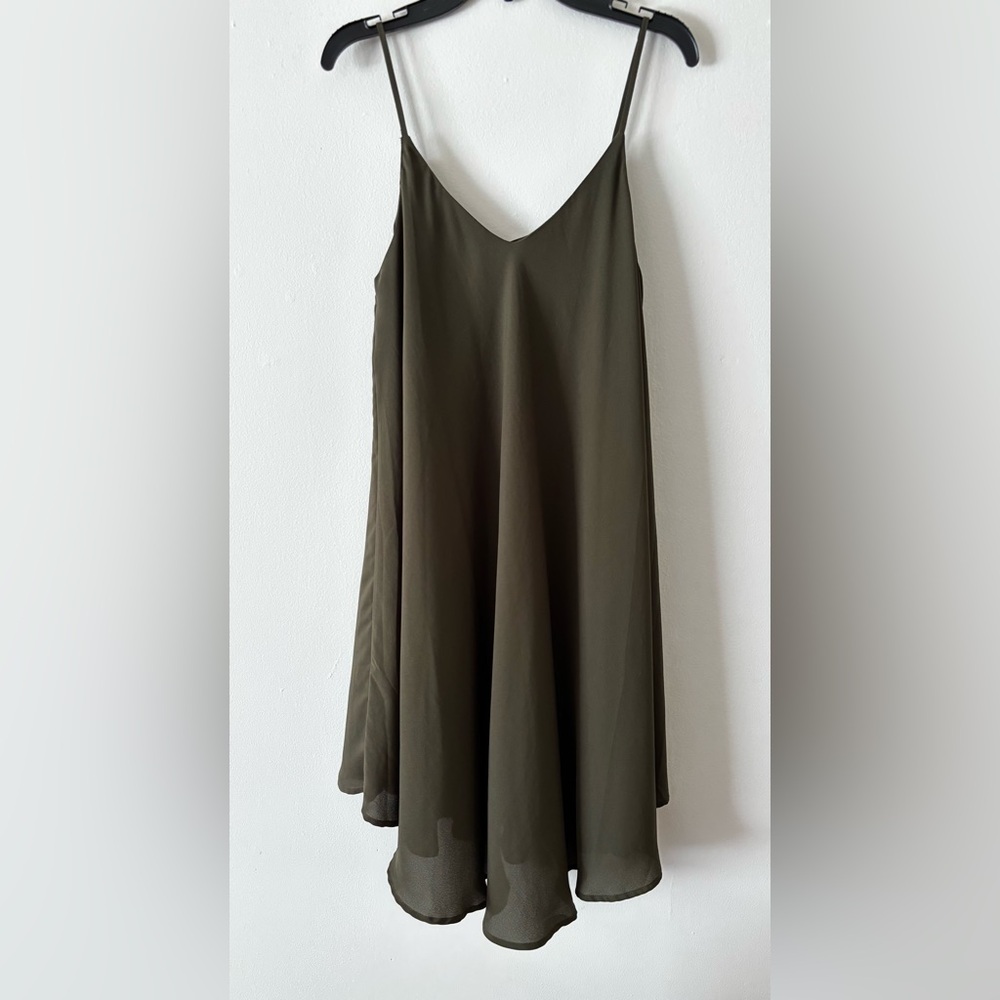 Olive Green Spaghetti Strap Flowy Dress